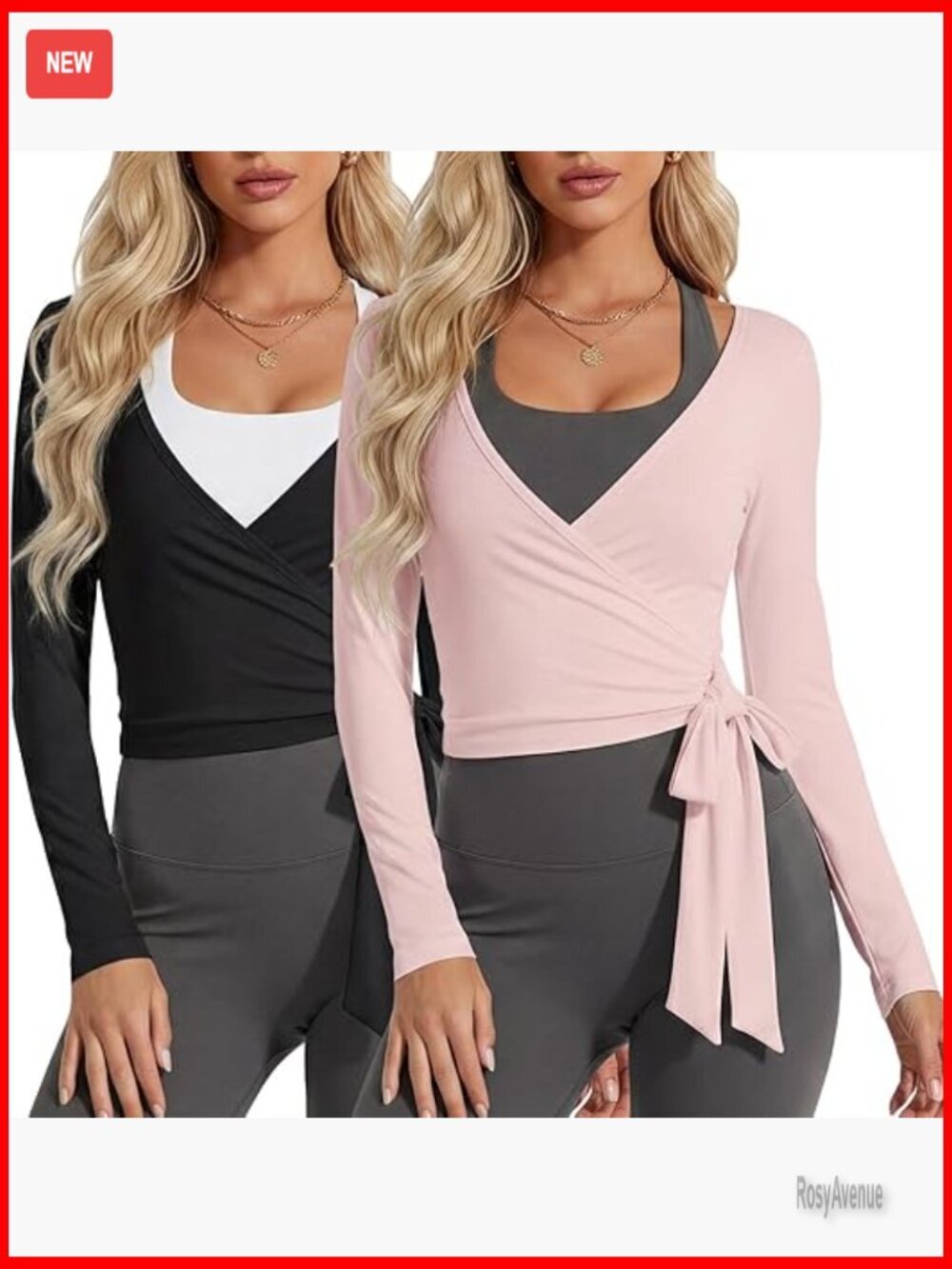 2-pack women's ballet wrap top long sleeve tie front yoga shirt crop top